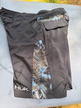 Huk Black Drawstring Boardshorts with Grey Trim